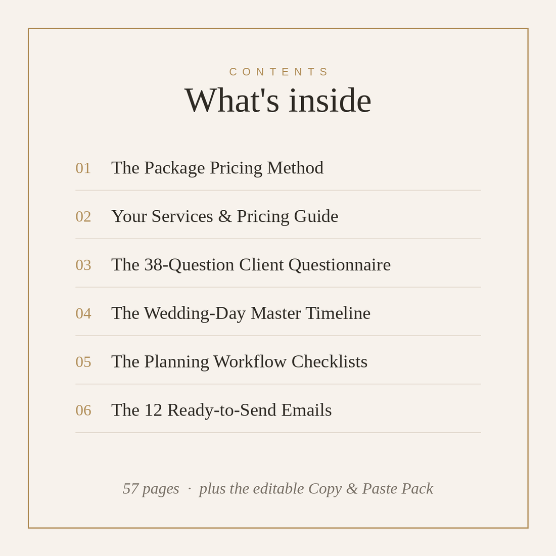 Contents: the six sections of the system